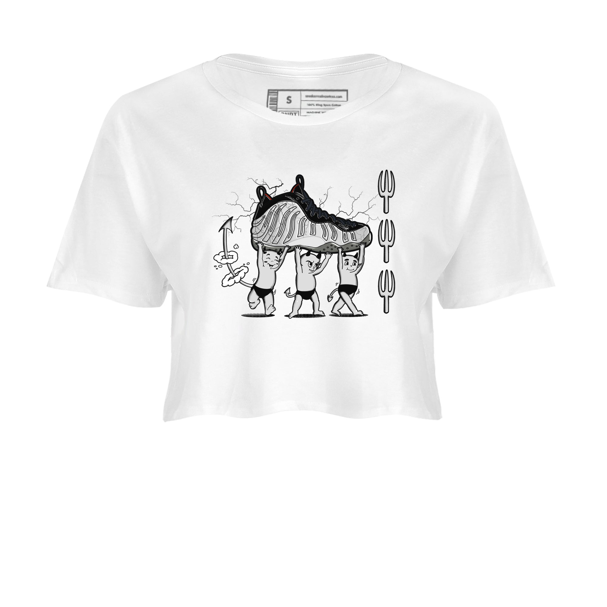 Foams One Jin shirts to match jordans Devil Babies sneaker match tees Air Foamposite One Jin match shoes to clothes Drip Gear Zone unisex cotton White 2 crop tee