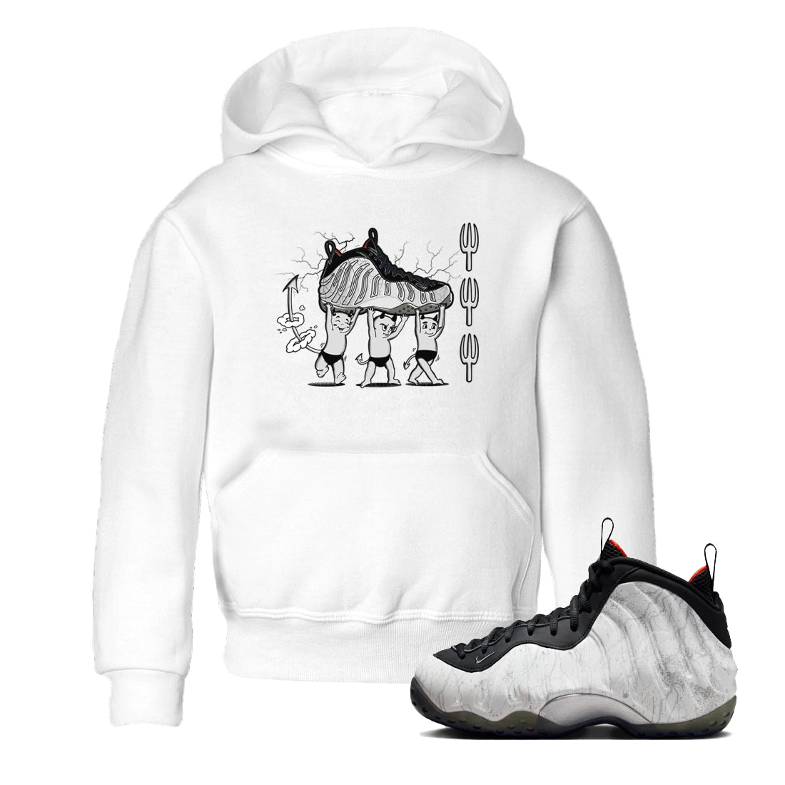 Foams One Jin shirts to match jordans Devil Babies sneaker match tees Air Foamposite One Jin match shoes to clothes Drip Gear Zone Youth Baby White 1 tee