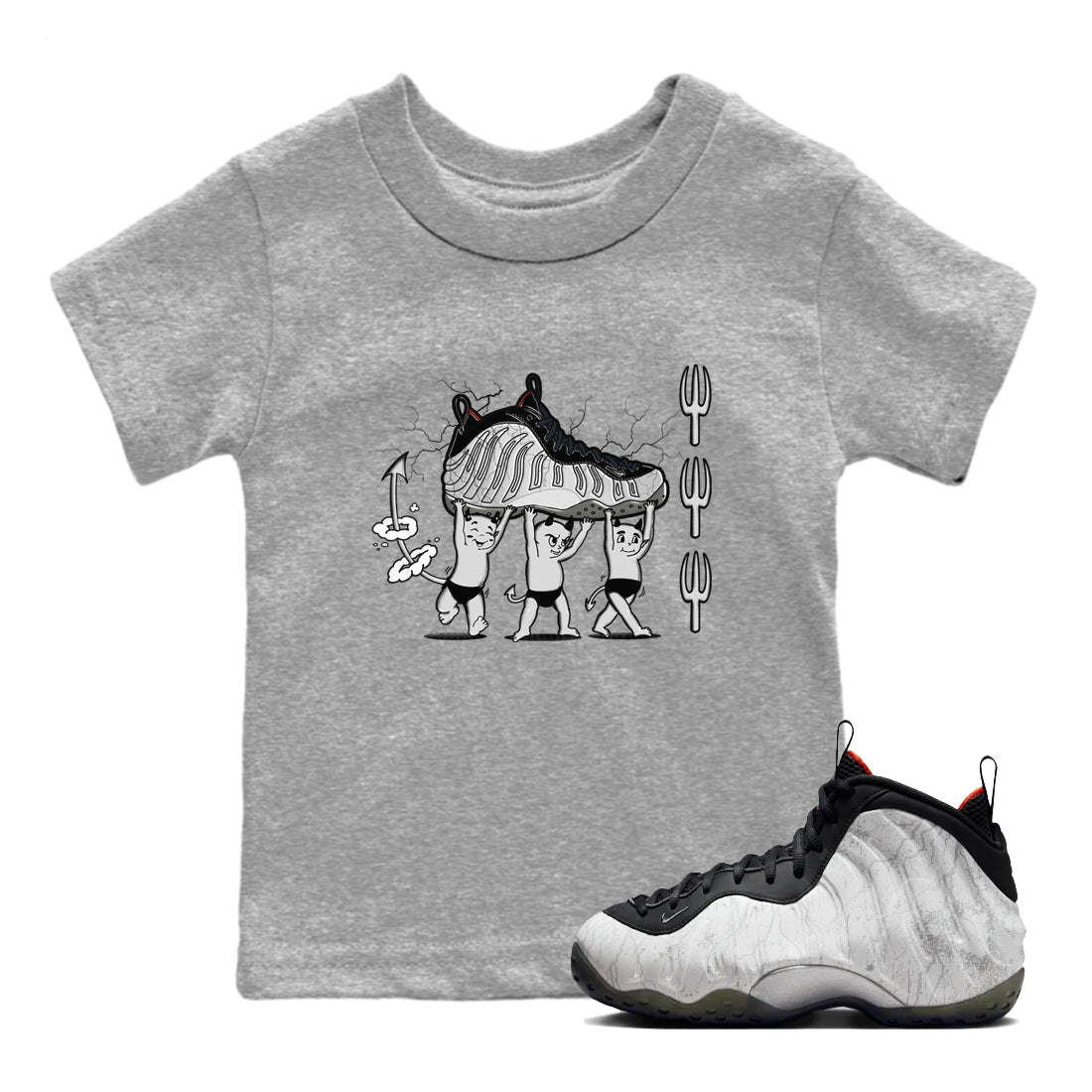 Foams One Jin shirts to match jordans Devil Babies sneaker match tees Air Foamposite One Jin match shoes to clothes Drip Gear Zone Youth Baby Heather Grey 1 tee
