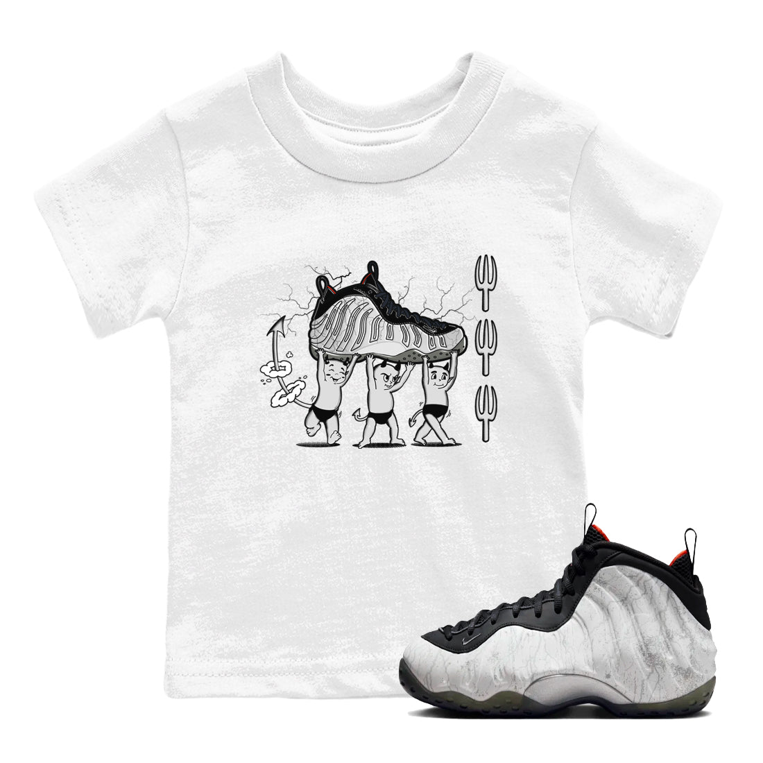Foams One Jin shirts to match jordans Devil Babies sneaker match tees Air Foamposite One Jin match shoes to clothes Drip Gear Zone Youth Baby White 1 tee
