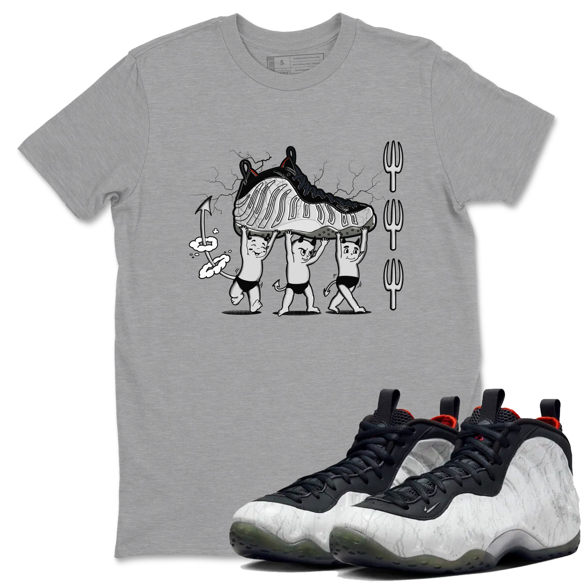 Foams One Jin shirts to match jordans Devil Babies sneaker match tees Air Foamposite One Jin match shoes to clothes Drip Gear Zone unisex cotton Heather Grey 1 shirts