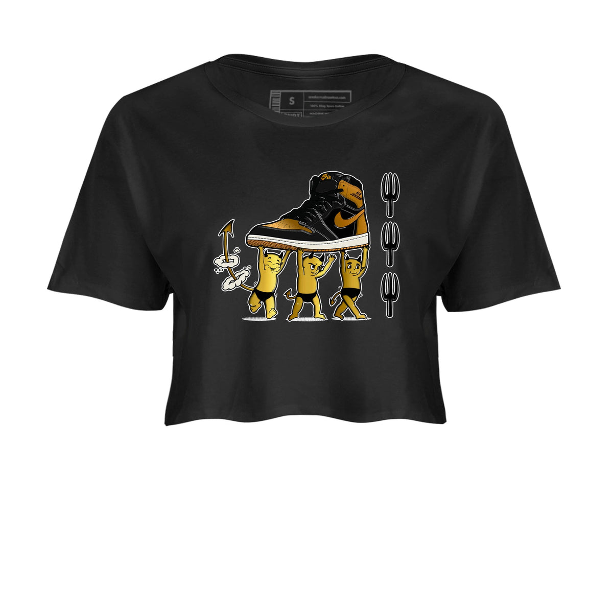 Air Jordan 1 High OG Black Metallic Gold shirts to match jordans Devil Babies sneaker match tees 1s Black Metallic Gold Drip Gear Zone unisex cotton Black 2 Crop Shirts