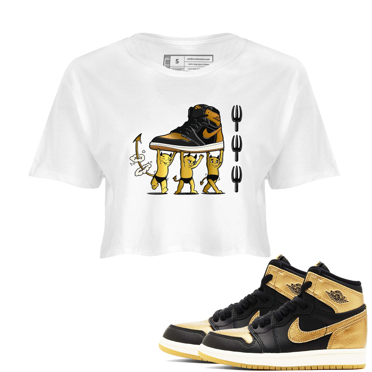 Air Jordan 1 High OG Black Metallic Gold shirts to match jordans Devil Babies sneaker match tees 1s Black Metallic Gold Drip Gear Zone unisex cotton White 1 Crop Shirts