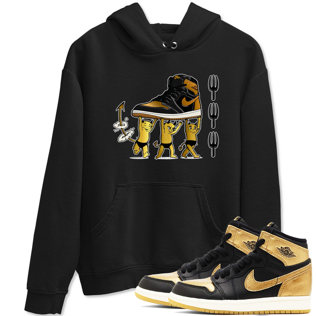Air Jordan 1 High OG Black Metallic Gold shirts to match jordans Devil Babies sneaker match tees 1s Black Metallic Gold Drip Gear Zone unisex cotton Black 1 crew neck shirts