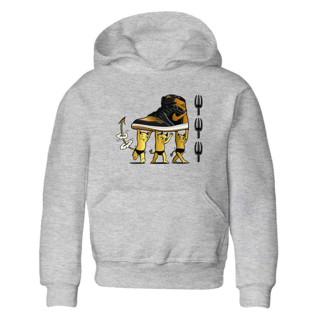 Air Jordan 1 High OG Black Metallic Gold shirts to match jordans Devil Babies sneaker match tees 1s Black Metallic Gold Drip Gear Zone Youth Baby Heather Grey 2 crew neck shirts