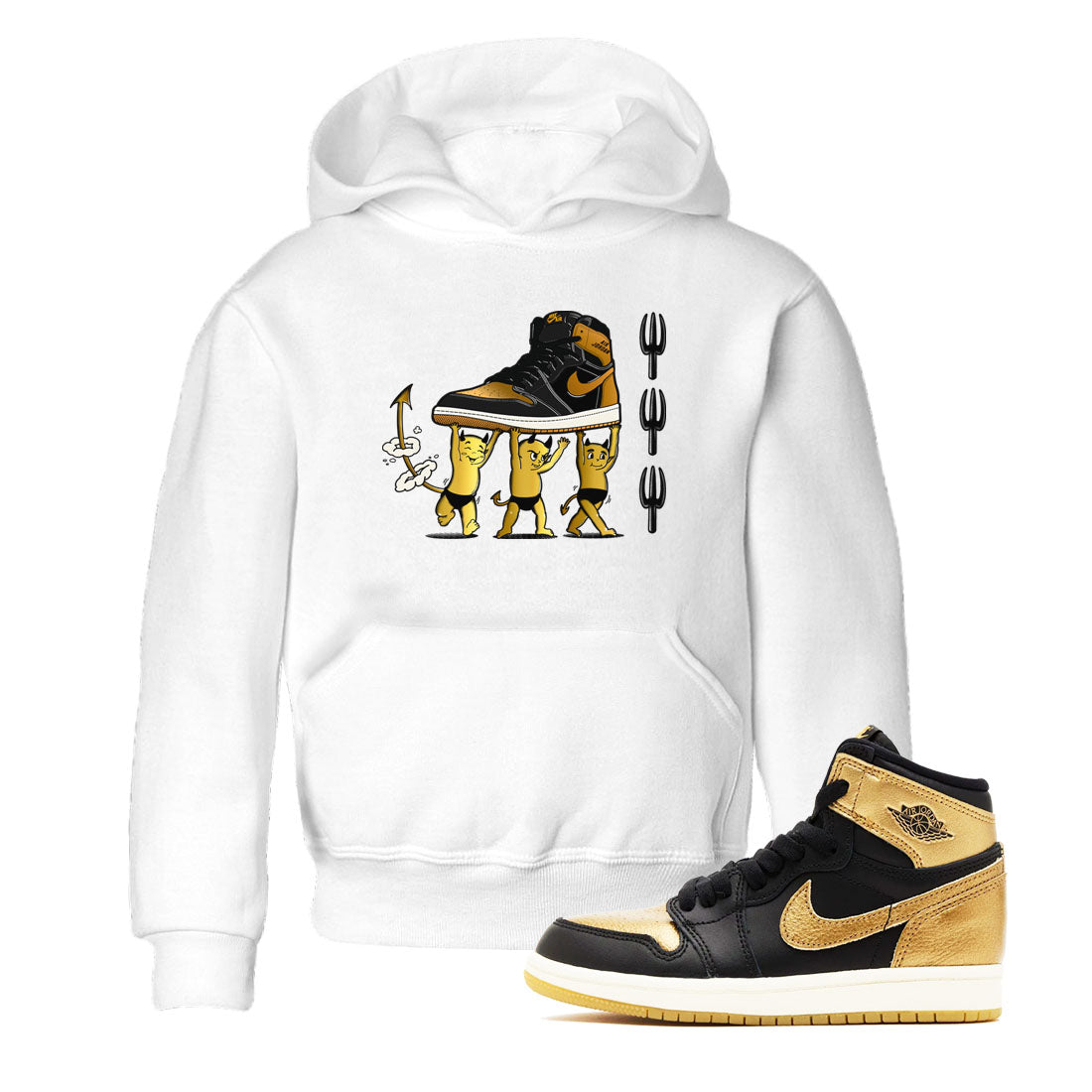 Air Jordan 1 High OG Black Metallic Gold shirts to match jordans Devil Babies sneaker match tees 1s Black Metallic Gold Drip Gear Zone Youth Baby White 1 crew neck shirts