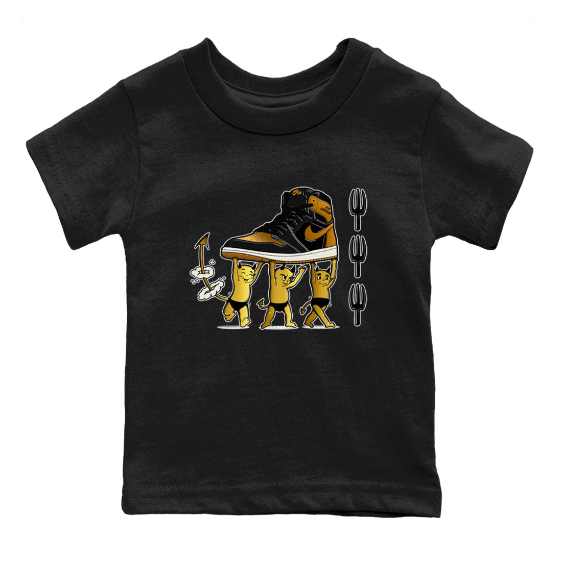 Air Jordan 1 High OG Black Metallic Gold shirts to match jordans Devil Babies sneaker match tees 1s Black Metallic Gold Drip Gear Zone Youth Baby Black 2 crew neck shirts
