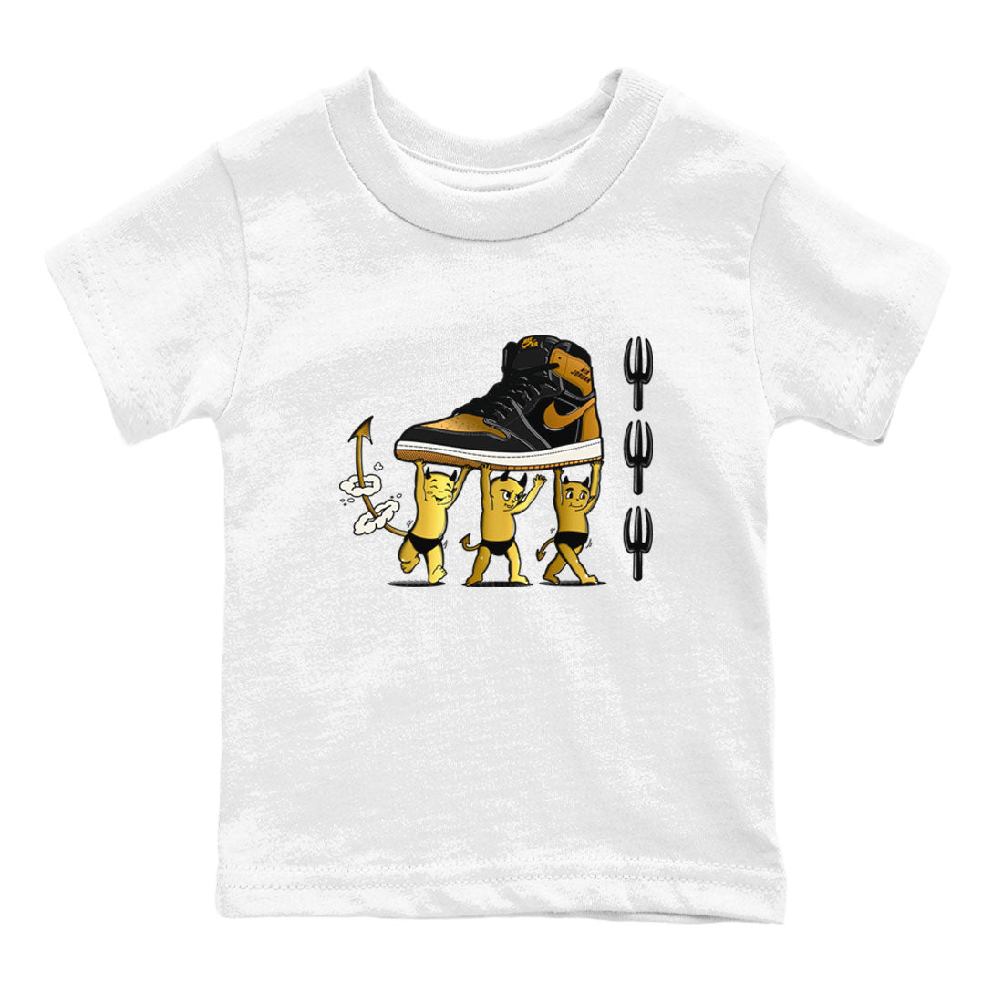 Air Jordan 1 High OG Black Metallic Gold shirts to match jordans Devil Babies sneaker match tees 1s Black Metallic Gold Drip Gear Zone Youth Baby White 2 crew neck shirts