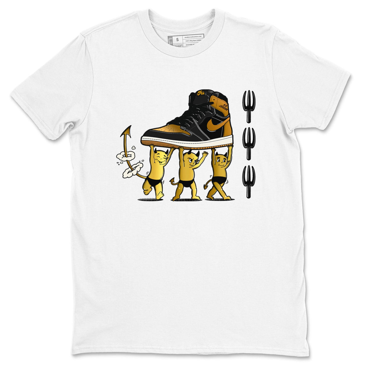 Air Jordan 1 High OG Black Metallic Gold shirts to match jordans Devil Babies sneaker match tees 1s Black Metallic Gold Drip Gear Zone unisex cotton White 2 crew neck shirts