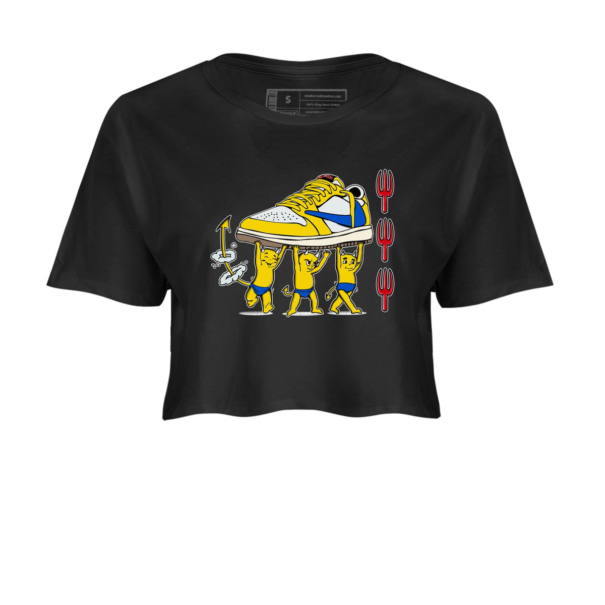 1s Travis Scott Canary shirts to match jordans Devil Babies sneaker match tees Air Jordan 1 Travis Scott Canary Drip Gear Zone unisex cotton Black 2 Crop Shirts