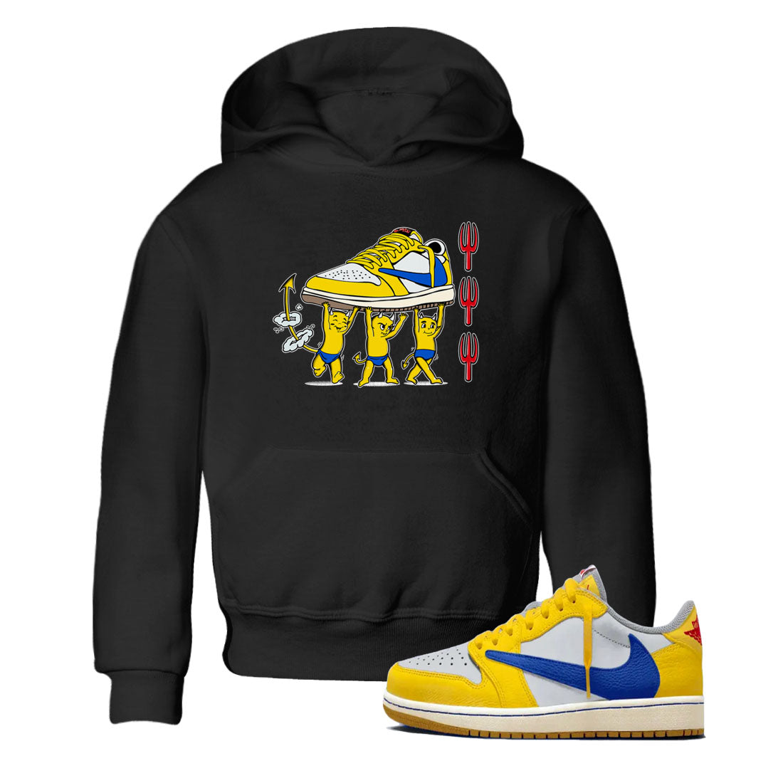 1s Travis Scott Canary shirts to match jordans Devil Babies sneaker match tees Air Jordan 1 Travis Scott Canary Drip Gear Zone Youth Baby Black 1 crew neck shirts
