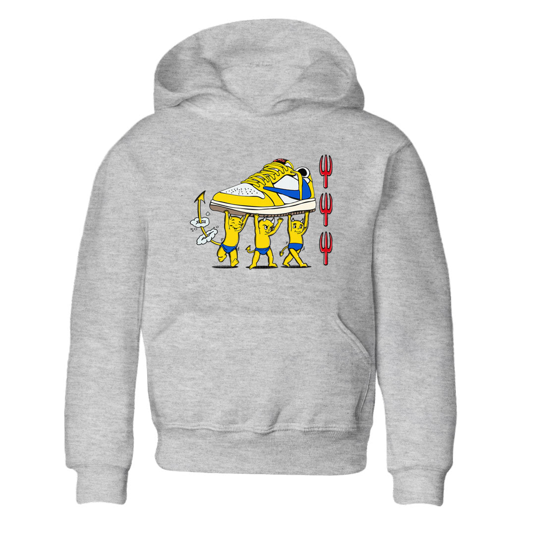 1s Travis Scott Canary shirts to match jordans Devil Babies sneaker match tees Air Jordan 1 Travis Scott Canary Drip Gear Zone Youth Baby Heather Grey 2 crew neck shirts