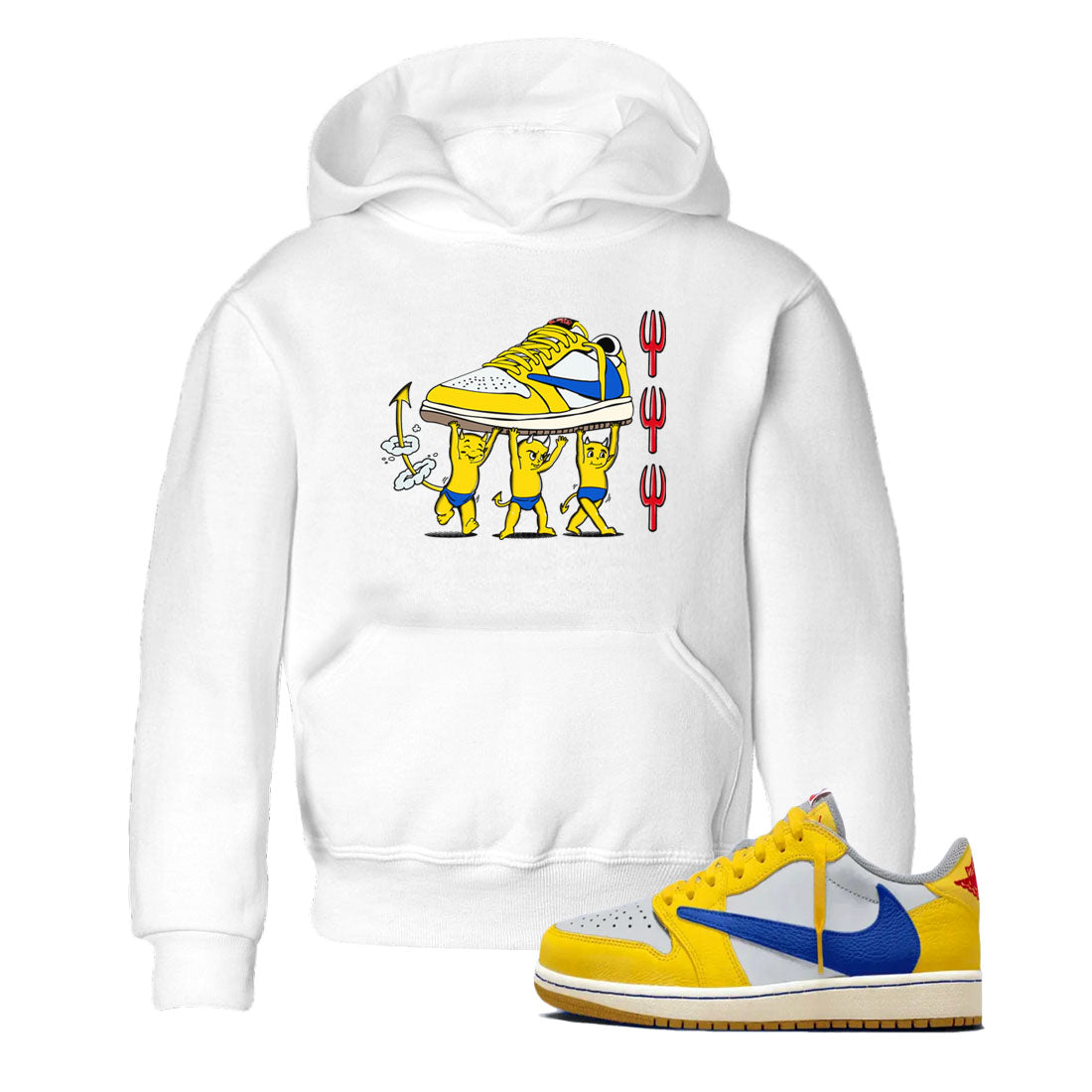 1s Travis Scott Canary shirts to match jordans Devil Babies sneaker match tees Air Jordan 1 Travis Scott Canary Drip Gear Zone Youth Baby White 1 crew neck shirts
