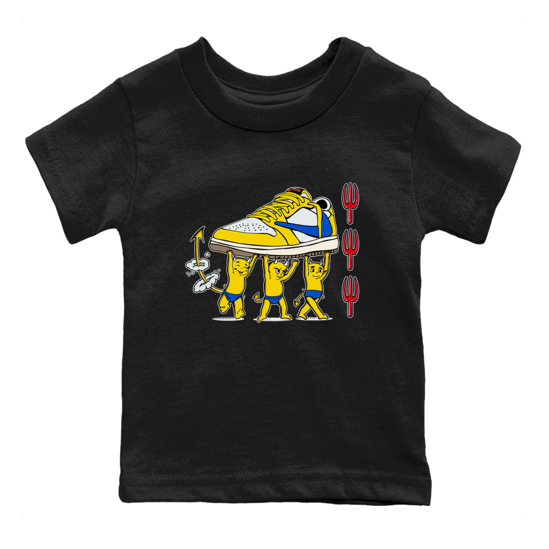 1s Travis Scott Canary shirts to match jordans Devil Babies sneaker match tees Air Jordan 1 Travis Scott Canary Drip Gear Zone Youth Baby Black 2 crew neck shirts
