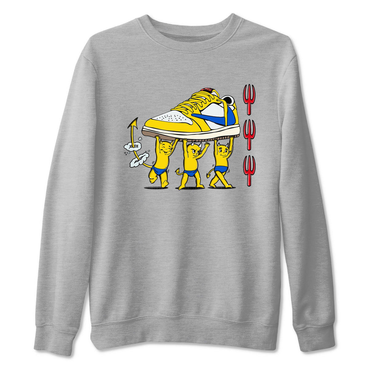 1s Travis Scott Canary shirts to match jordans Devil Babies sneaker match tees Air Jordan 1 Travis Scott Canary Drip Gear Zone unisex cotton Heather Grey 2 crew neck shirts