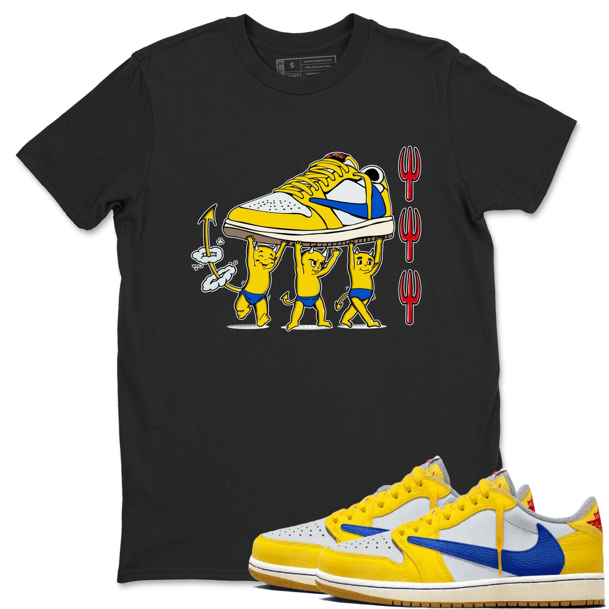 1s Travis Scott Canary shirts to match jordans Devil Babies sneaker match tees Air Jordan 1 Travis Scott Canary Drip Gear Zone unisex cotton Black 1 crew neck shirts