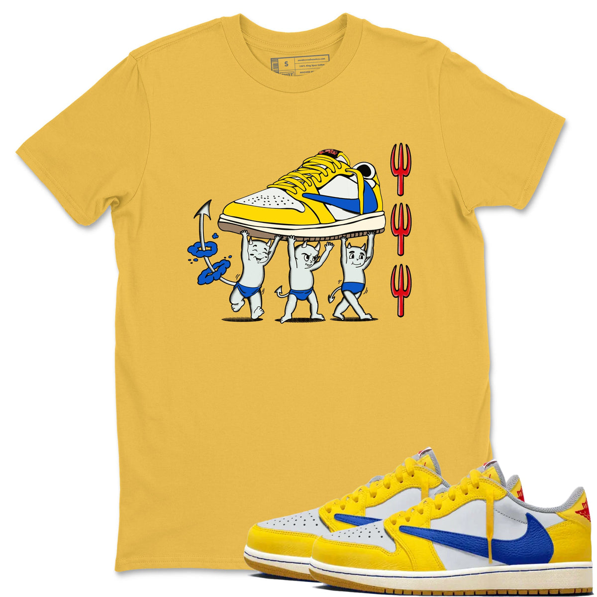 1s Travis Scott Canary shirts to match jordans Devil Babies sneaker match tees Air Jordan 1 Travis Scott Canary Drip Gear Zone unisex cotton Daisy 1 crew neck shirts