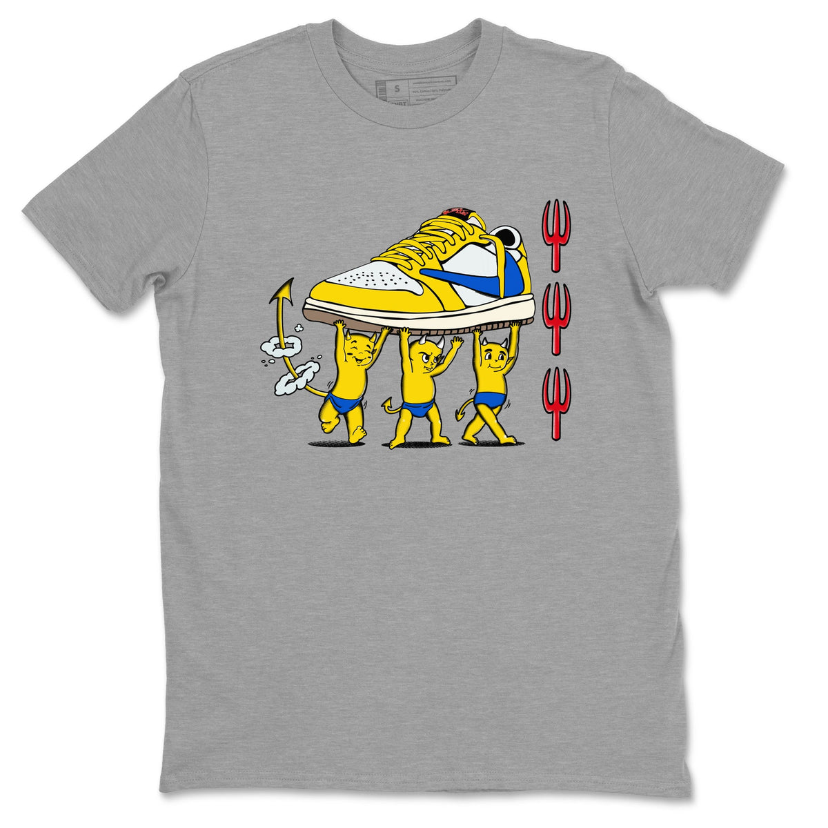 1s Travis Scott Canary shirts to match jordans Devil Babies sneaker match tees Air Jordan 1 Travis Scott Canary Drip Gear Zone unisex cotton Heather Grey 2 crew neck shirts