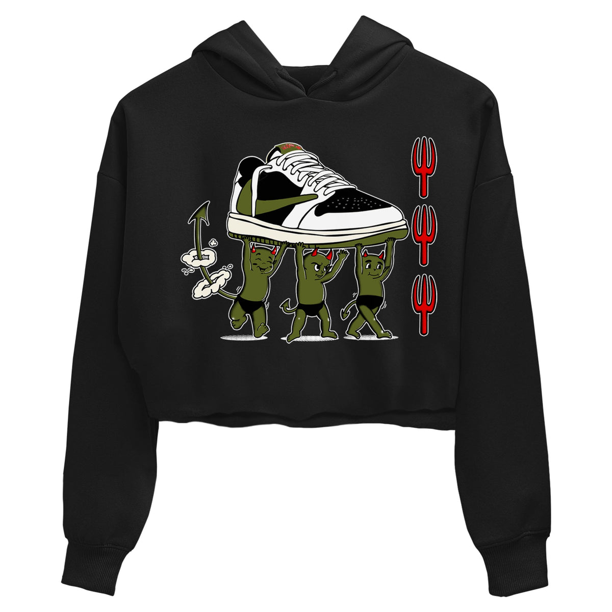 1s Travis Scott Olive shirts to match jordans Devil Babies sneaker match tees Air Jordan 1 Travis Scott Olive Drip Gear Zone unisex cotton Black 2 Crop Shirts