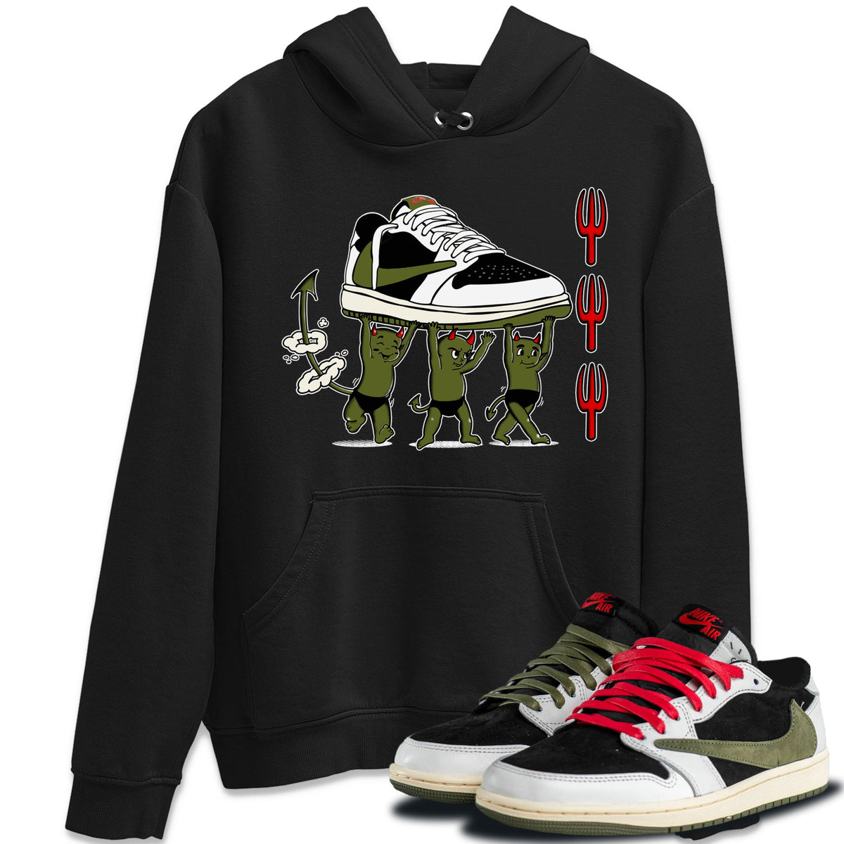 1s Travis Scott Olive shirts to match jordans Devil Babies sneaker match tees Air Jordan 1 Travis Scott Olive Drip Gear Zone unisex cotton Black 1 crew neck shirts