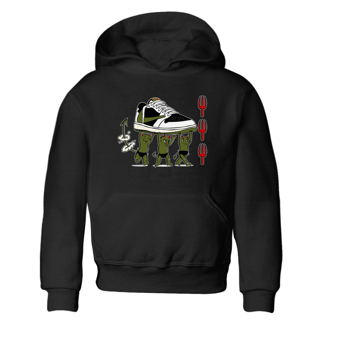 1s Travis Scott Olive shirts to match jordans Devil Babies sneaker match tees Air Jordan 1 Travis Scott Olive Drip Gear Zone Youth Baby Black 2 crew neck shirts