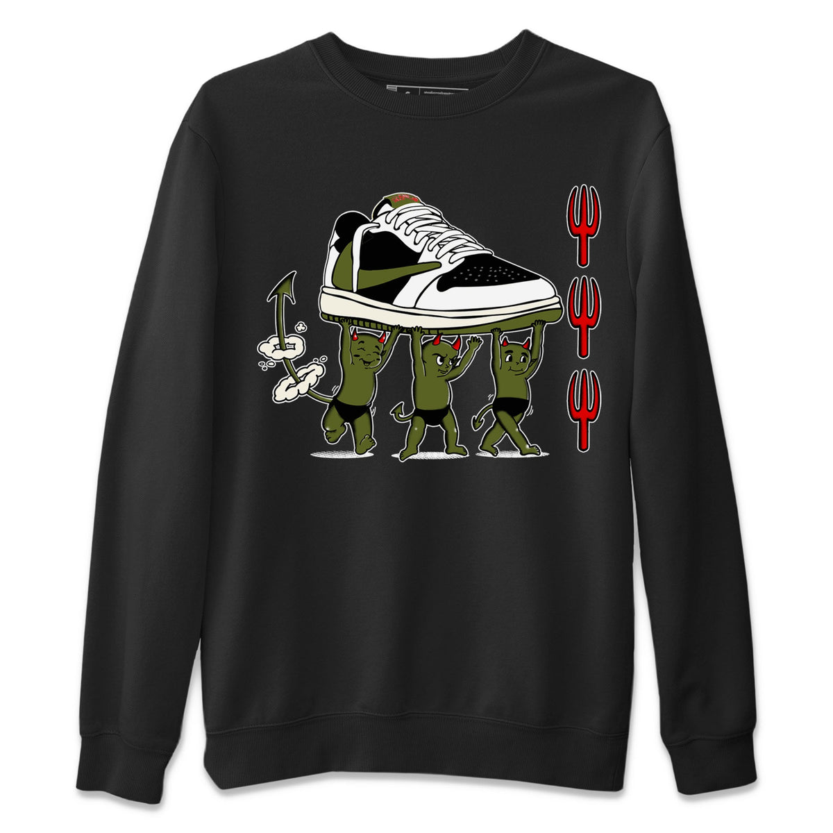 1s Travis Scott Olive shirts to match jordans Devil Babies sneaker match tees Air Jordan 1 Travis Scott Olive Drip Gear Zone unisex cotton Black 2 crew neck shirts