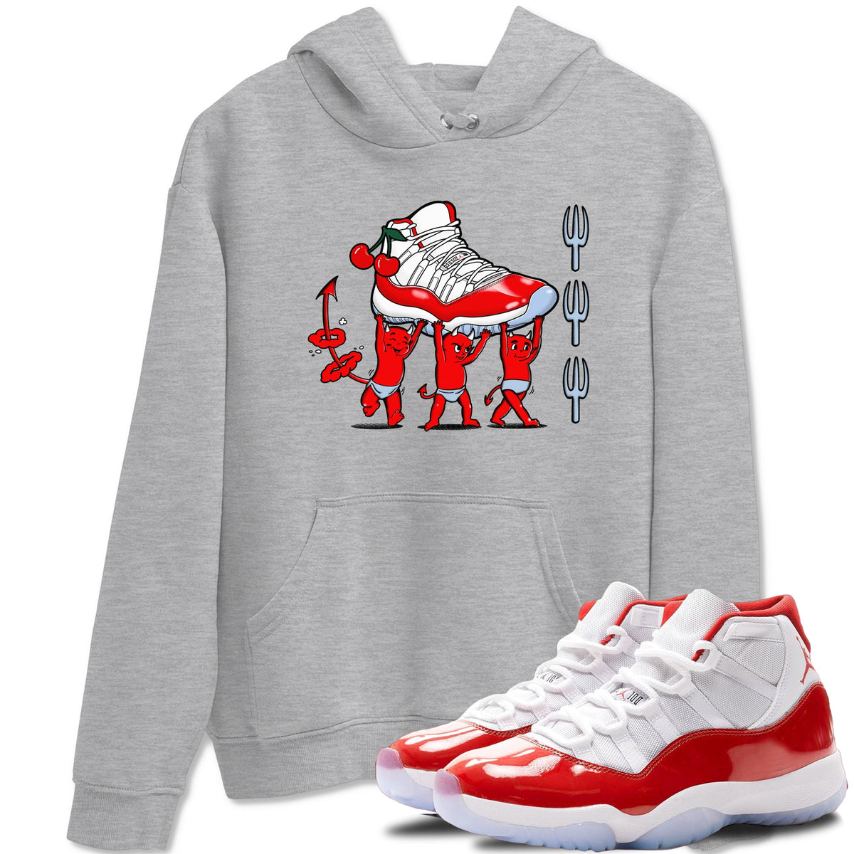11s Cherry shirts to match jordans Devil Babies sneaker match tees Air Jordan 11 Retro Cherry match shoes to clothes Drip Gear Zone unisex cotton Heather Grey 1 shirts