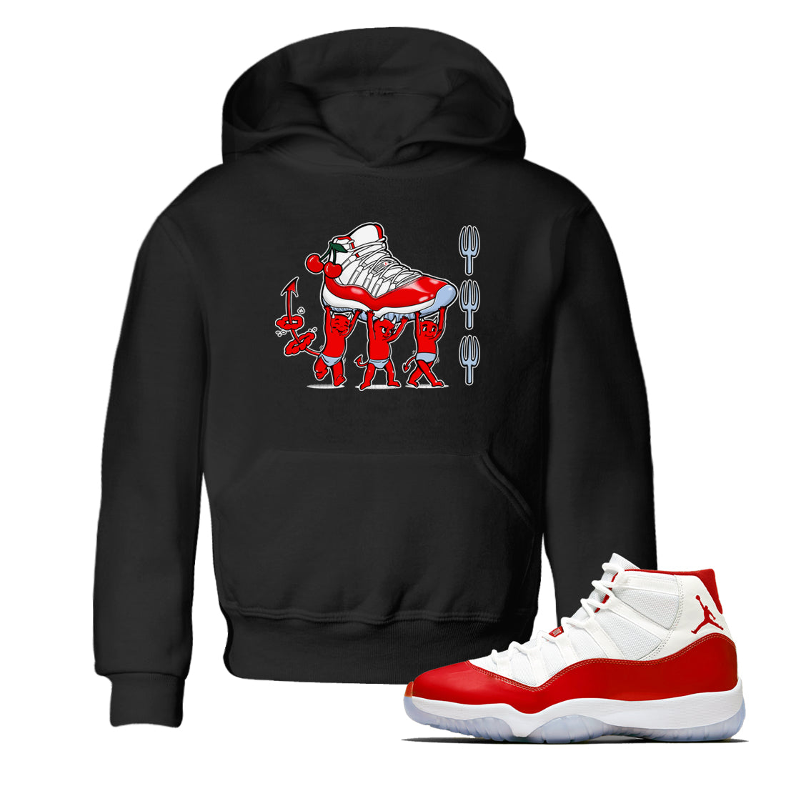 11s Cherry shirts to match jordans Devil Babies sneaker match tees Air Jordan 11 Retro Cherry match shoes to clothes Drip Gear Zone Youth Baby Black 1 tee