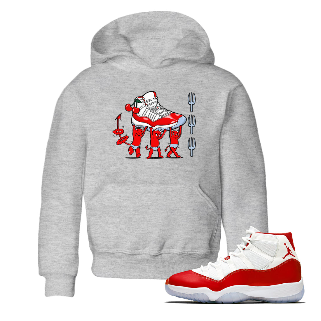 11s Cherry shirts to match jordans Devil Babies sneaker match tees Air Jordan 11 Retro Cherry match shoes to clothes Drip Gear Zone Youth Baby Heather Grey 1 tee