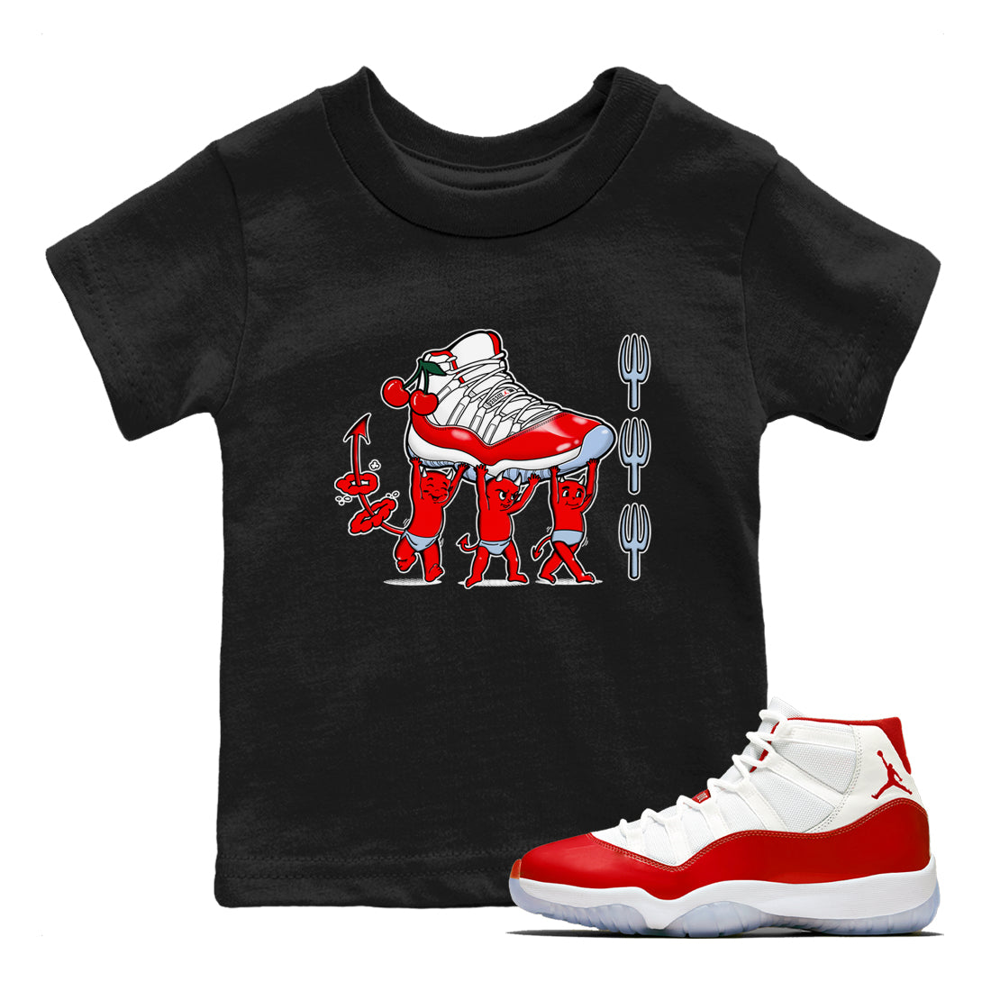 11s Cherry shirts to match jordans Devil Babies sneaker match tees Air Jordan 11 Retro Cherry match shoes to clothes Drip Gear Zone Youth Baby Black 1 tee