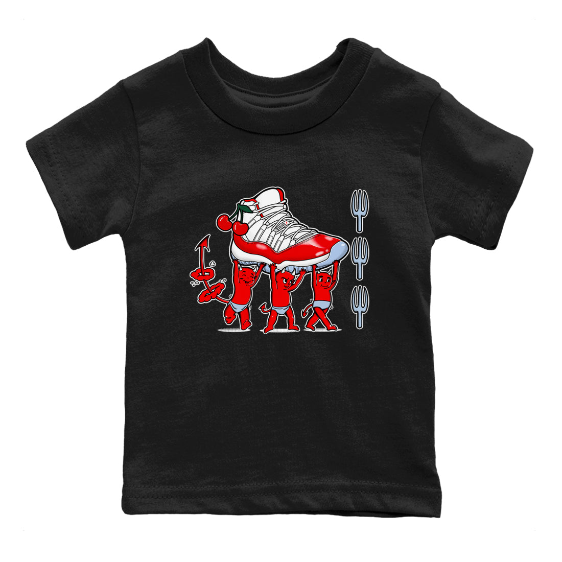 11s Cherry shirts to match jordans Devil Babies sneaker match tees Air Jordan 11 Retro Cherry match shoes to clothes Drip Gear Zone Youth Baby Black 2 tee