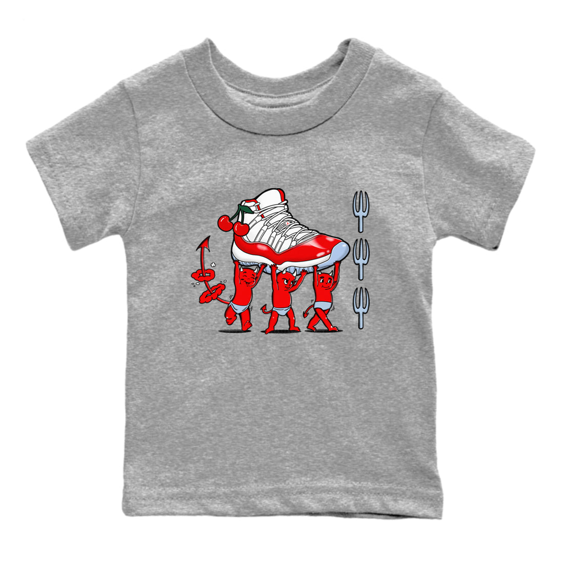 11s Cherry shirts to match jordans Devil Babies sneaker match tees Air Jordan 11 Retro Cherry match shoes to clothes Drip Gear Zone Youth Baby Heather Grey 2 tee