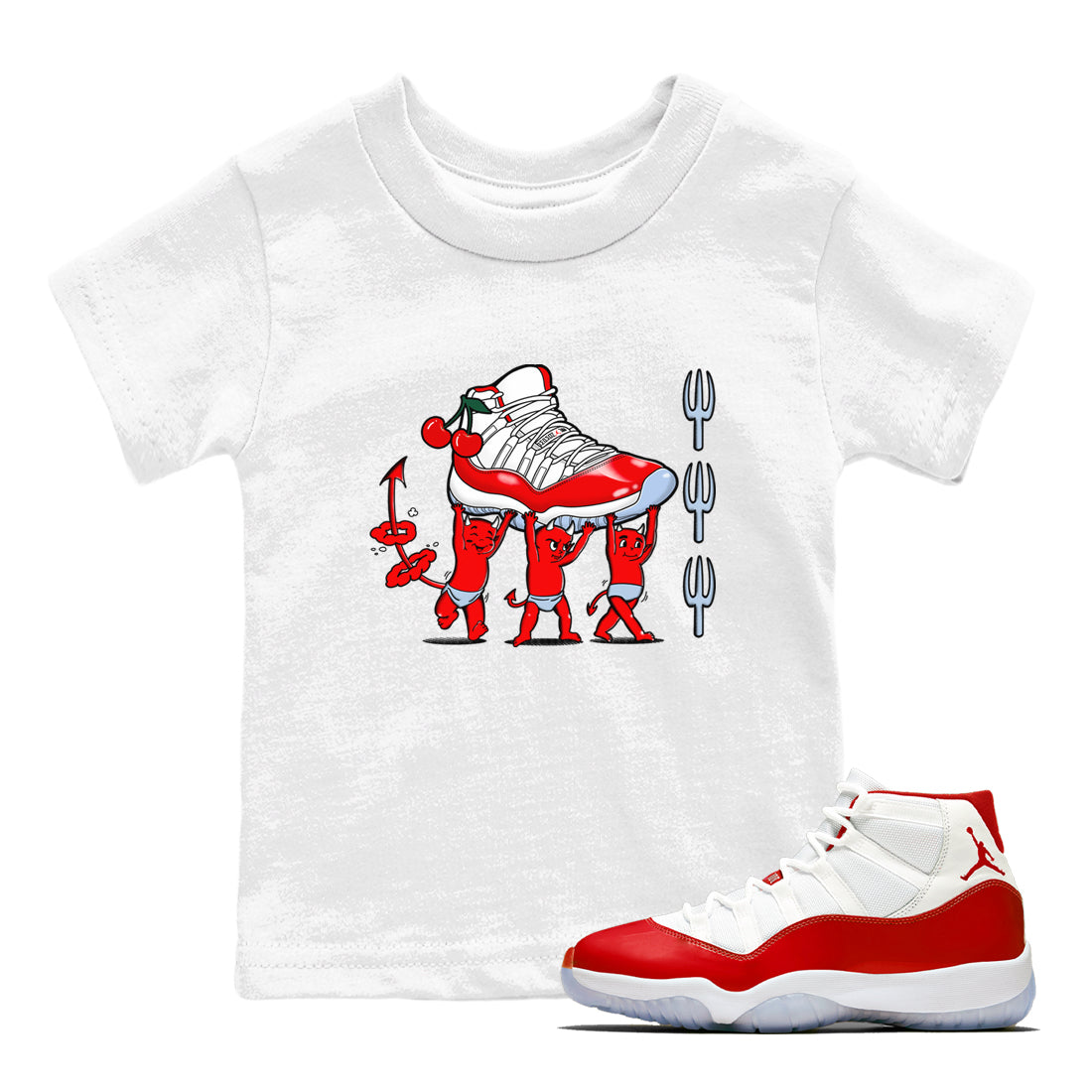 11s Cherry shirts to match jordans Devil Babies sneaker match tees Air Jordan 11 Retro Cherry match shoes to clothes Drip Gear Zone Youth Baby White 1 tee