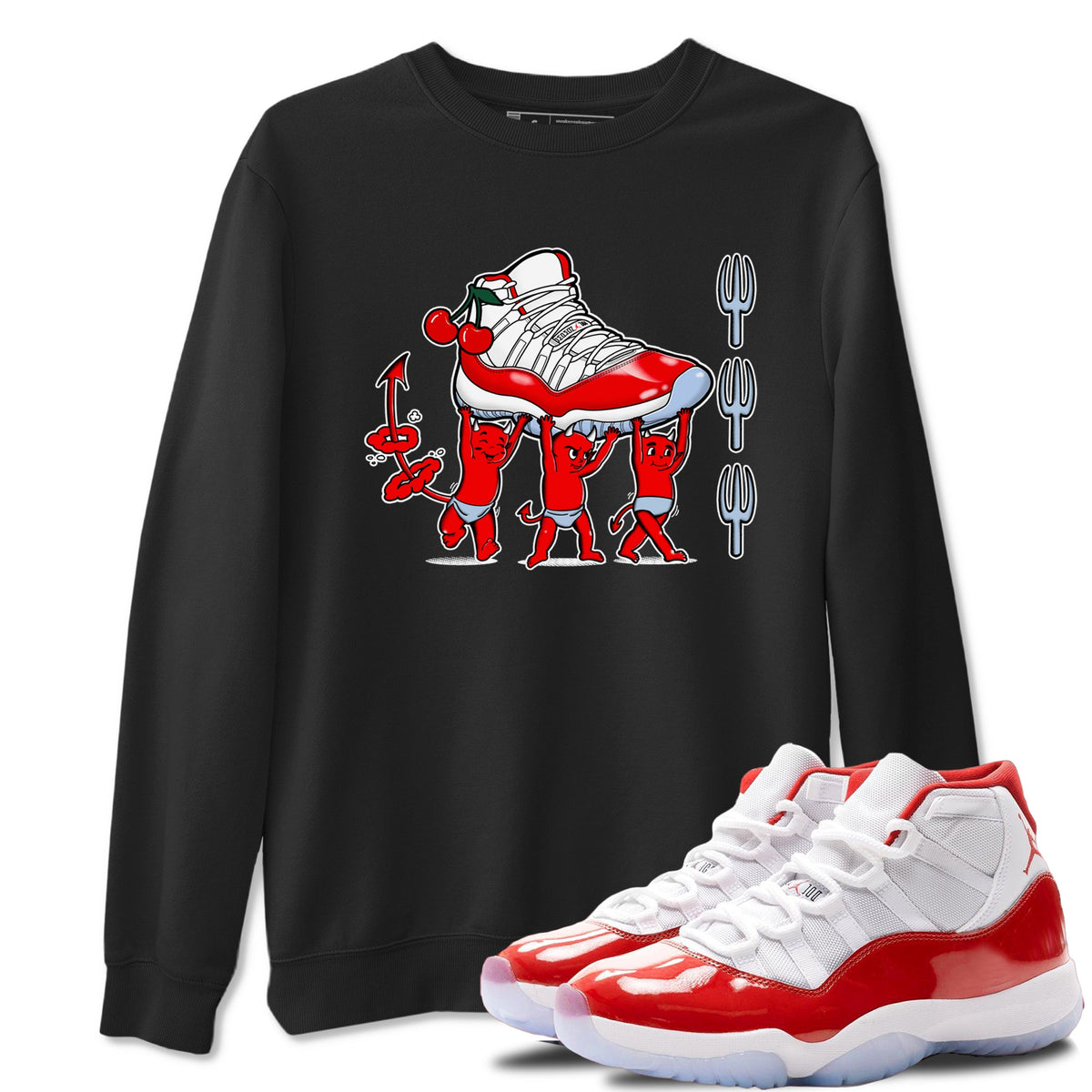 11s Cherry shirts to match jordans Devil Babies sneaker match tees Air Jordan 11 Retro Cherry match shoes to clothes Drip Gear Zone unisex cotton Black 1 shirts
