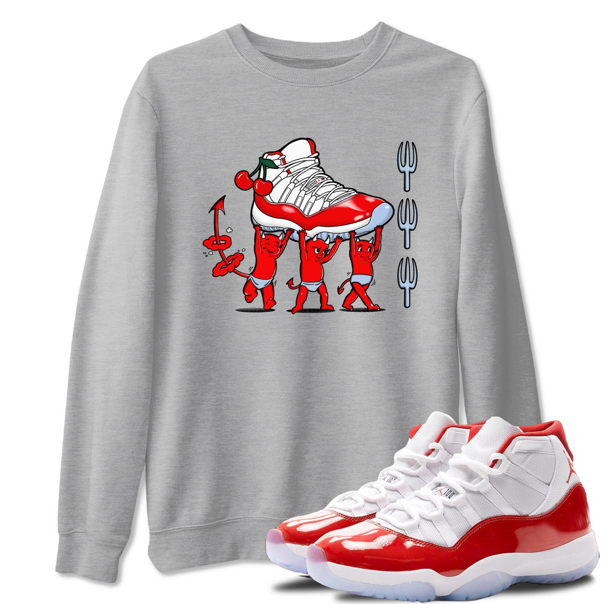 11s Cherry shirts to match jordans Devil Babies sneaker match tees Air Jordan 11 Retro Cherry match shoes to clothes Drip Gear Zone unisex cotton Heather Grey 1 shirts