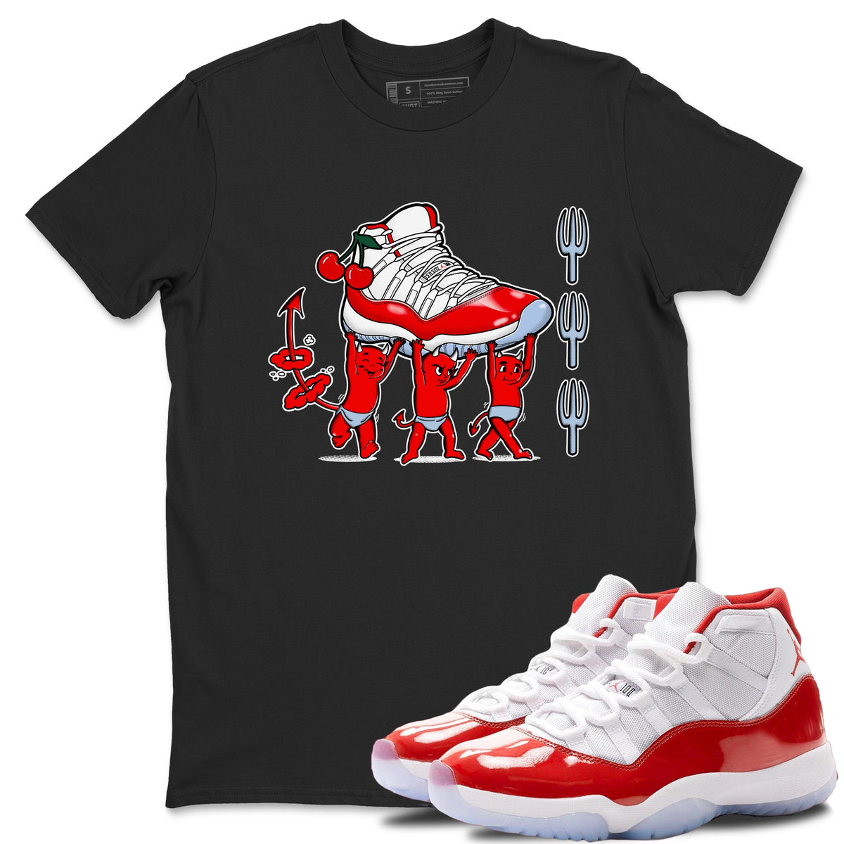 11s Cherry shirts to match jordans Devil Babies sneaker match tees Air Jordan 11 Retro Cherry match shoes to clothes Drip Gear Zone unisex cotton Black 1 shirts