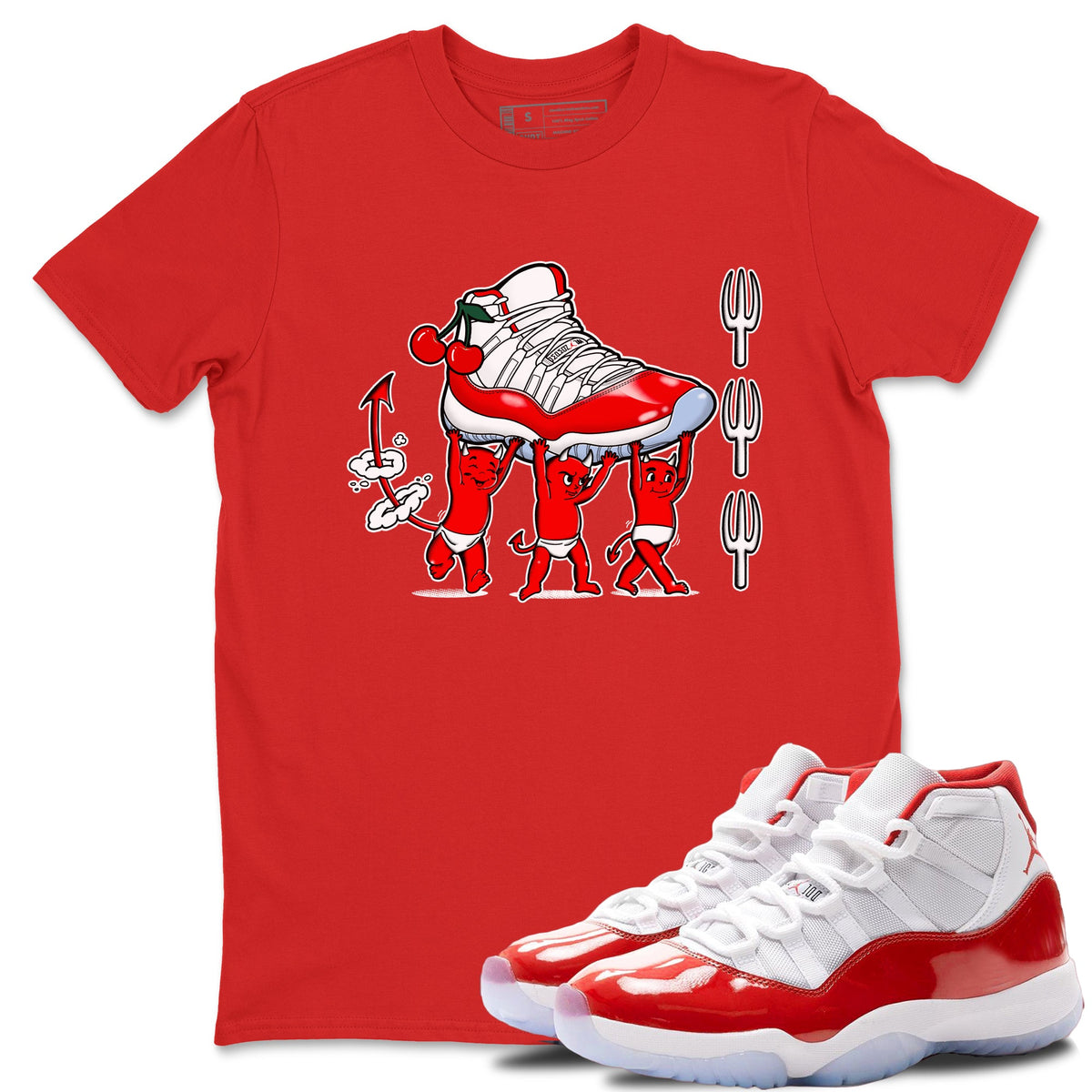 11s Cherry shirts to match jordans Devil Babies sneaker match tees Air Jordan 11 Retro Cherry match shoes to clothes Drip Gear Zone unisex cotton Red 1 shirts