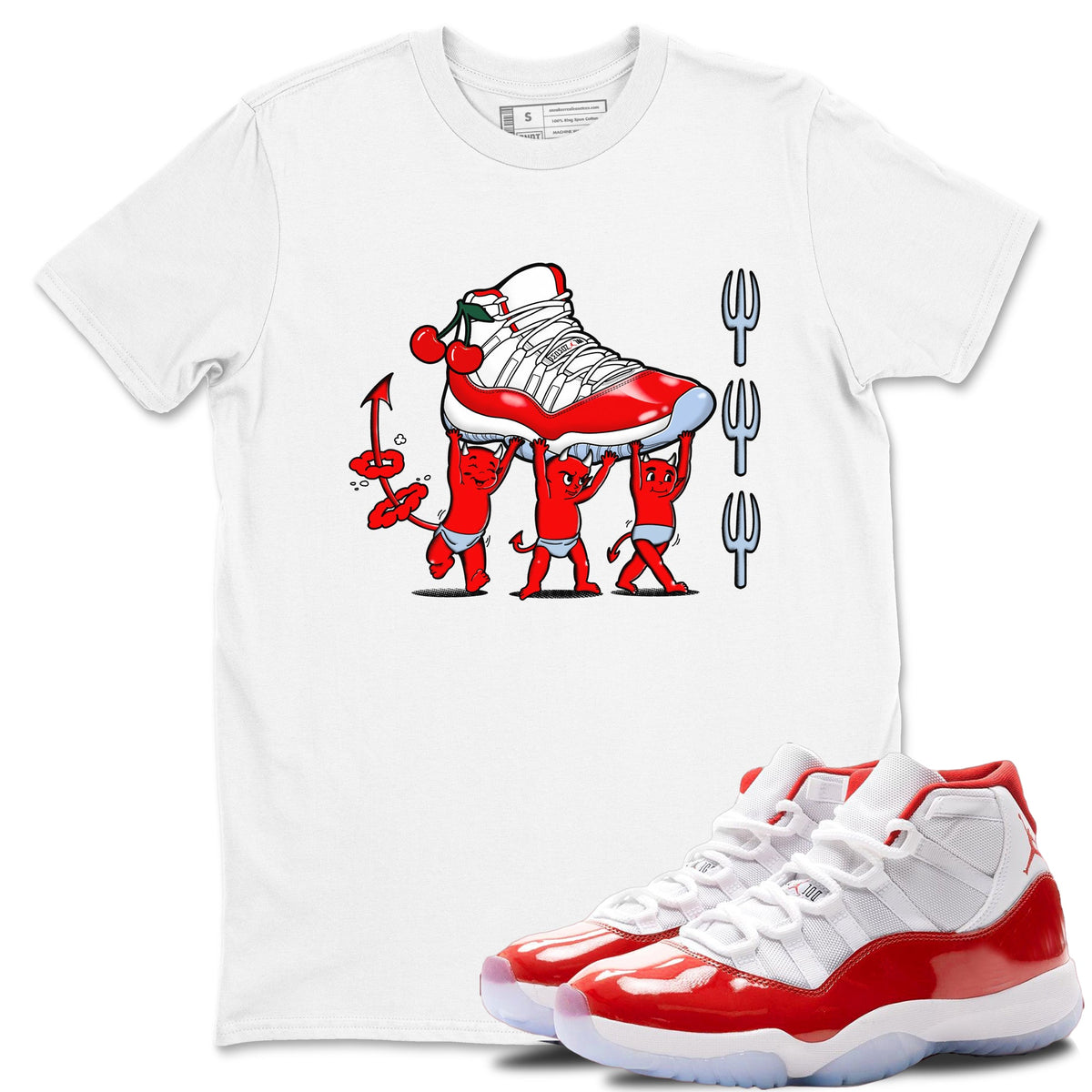 11s Cherry shirts to match jordans Devil Babies sneaker match tees Air Jordan 11 Retro Cherry match shoes to clothes Drip Gear Zone unisex cotton White 1 shirts