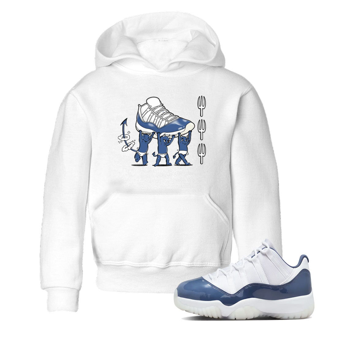 Air Jordan 11 Low Diffused Blue shirts to match jordans Devil Babies sneaker match tees 11s Diffused Blue Drip Gear Zone Youth Baby White 1 crew neck shirts