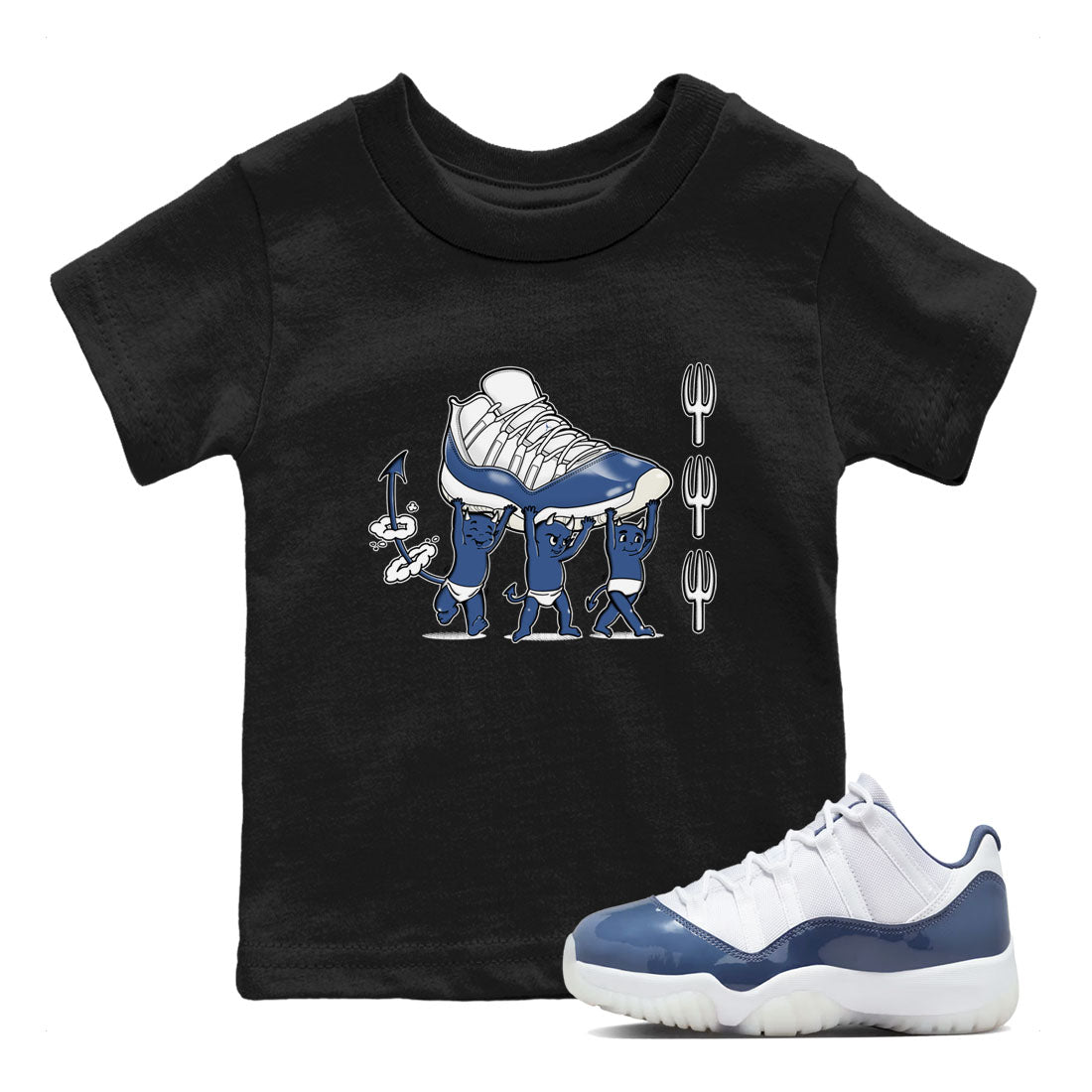 Air Jordan 11 Low Diffused Blue shirts to match jordans Devil Babies sneaker match tees 11s Diffused Blue Drip Gear Zone Youth Baby Black 1 crew neck shirts