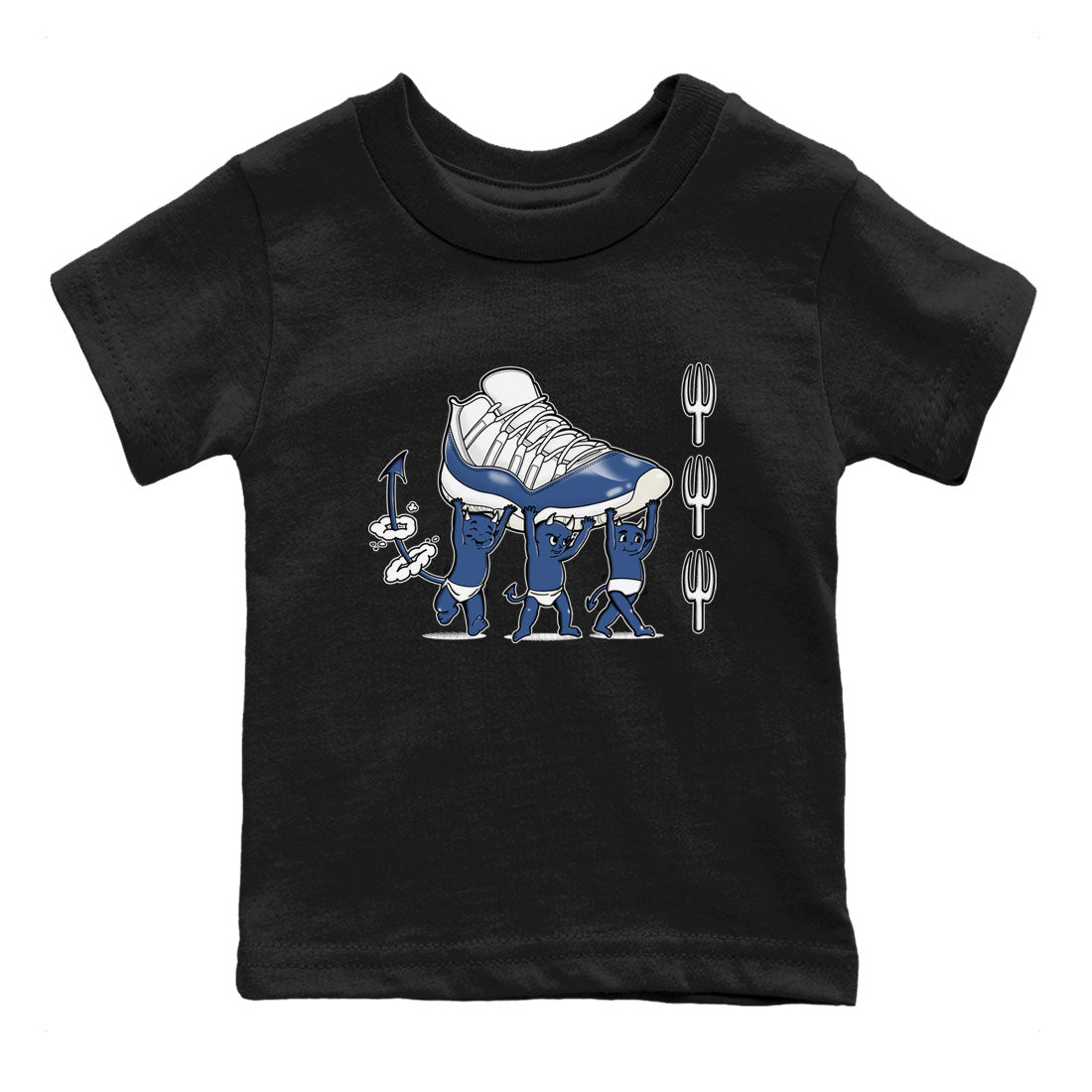 Air Jordan 11 Low Diffused Blue shirts to match jordans Devil Babies sneaker match tees 11s Diffused Blue Drip Gear Zone Youth Baby Black 2 crew neck shirts