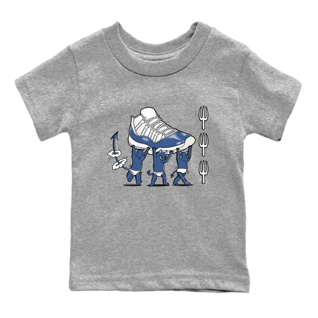 Air Jordan 11 Low Diffused Blue shirts to match jordans Devil Babies sneaker match tees 11s Diffused Blue Drip Gear Zone Youth Baby Heather Grey 2 crew neck shirts