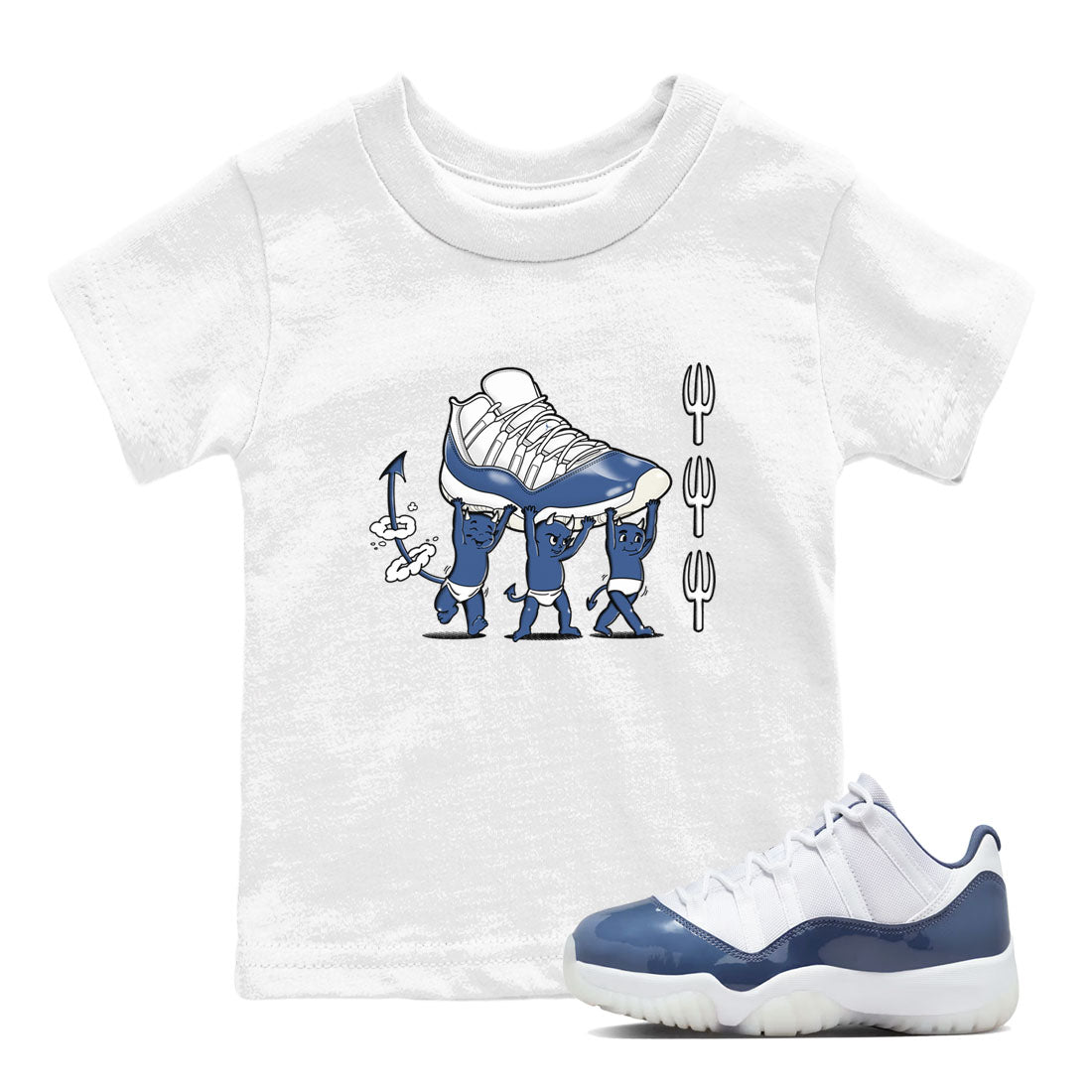 Air Jordan 11 Low Diffused Blue shirts to match jordans Devil Babies sneaker match tees 11s Diffused Blue Drip Gear Zone Youth Baby White 1 crew neck shirts