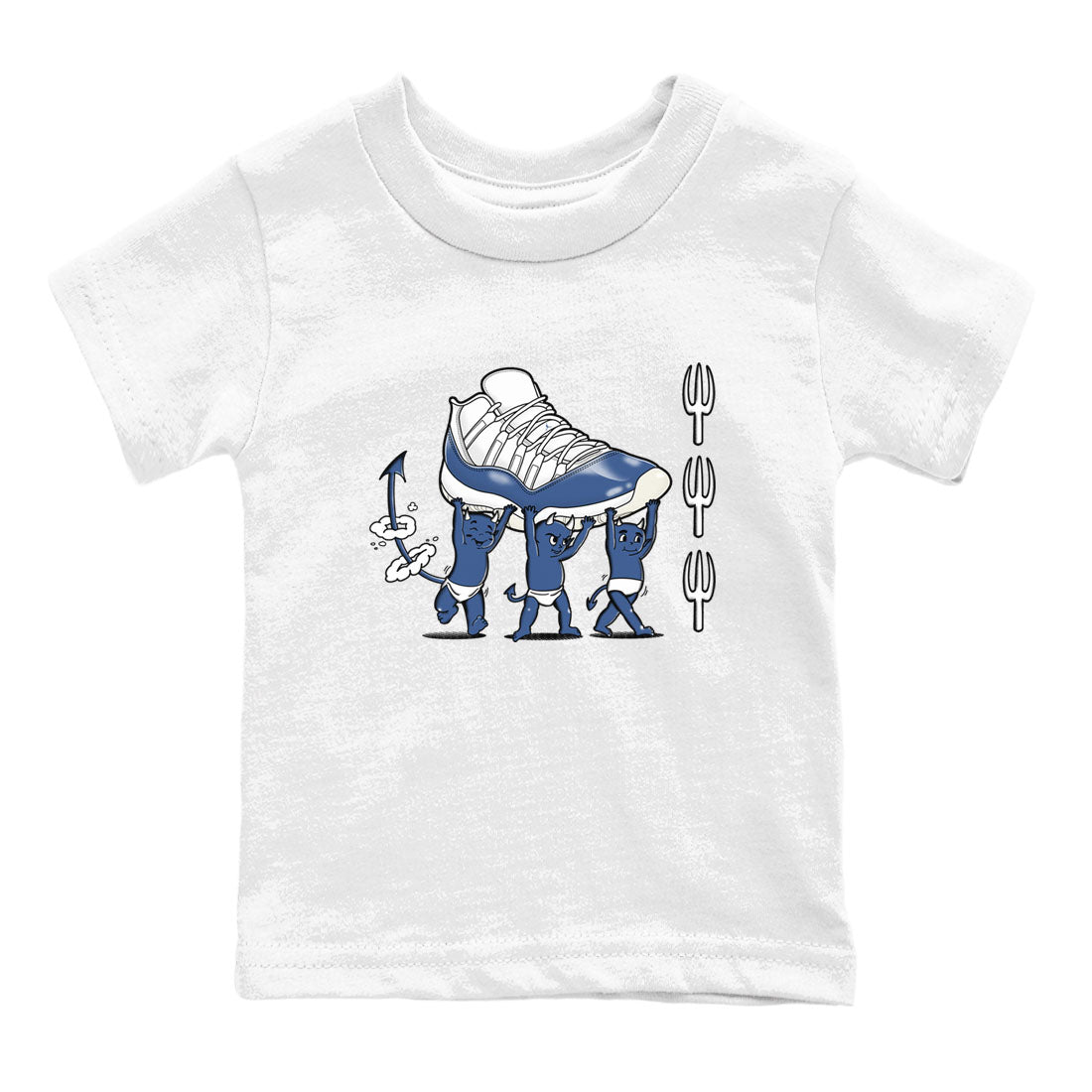 Air Jordan 11 Low Diffused Blue shirts to match jordans Devil Babies sneaker match tees 11s Diffused Blue Drip Gear Zone Youth Baby White 2 crew neck shirts
