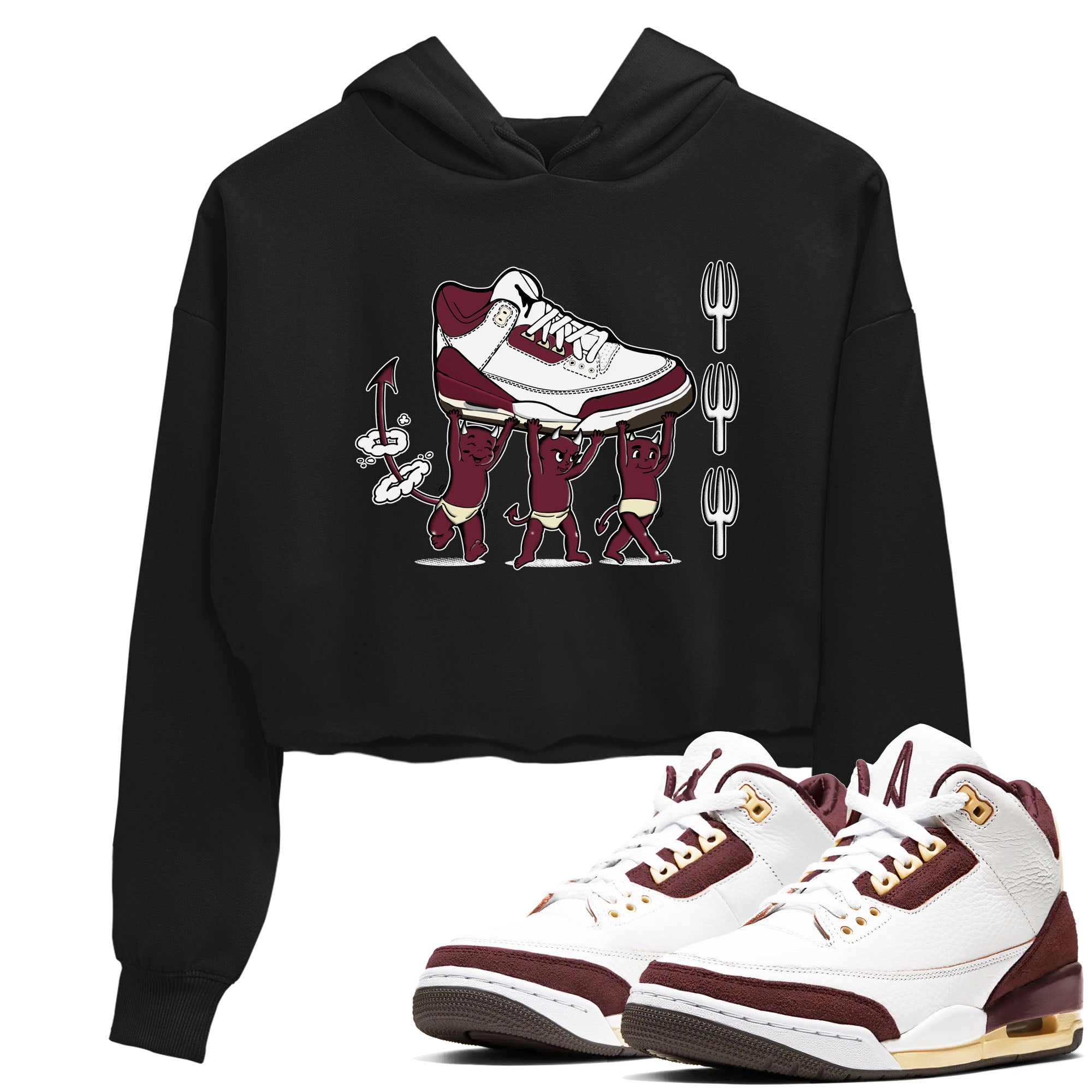 Air Jordan 3 A Ma Maniere Burgundy Crush shirts to match jordans Devil Babies sneaker match tees Air Jordan 3 A Ma Maniere x Burgundy Crush Drip Gear Zone unisex cotton Black 1 Crop Shirts