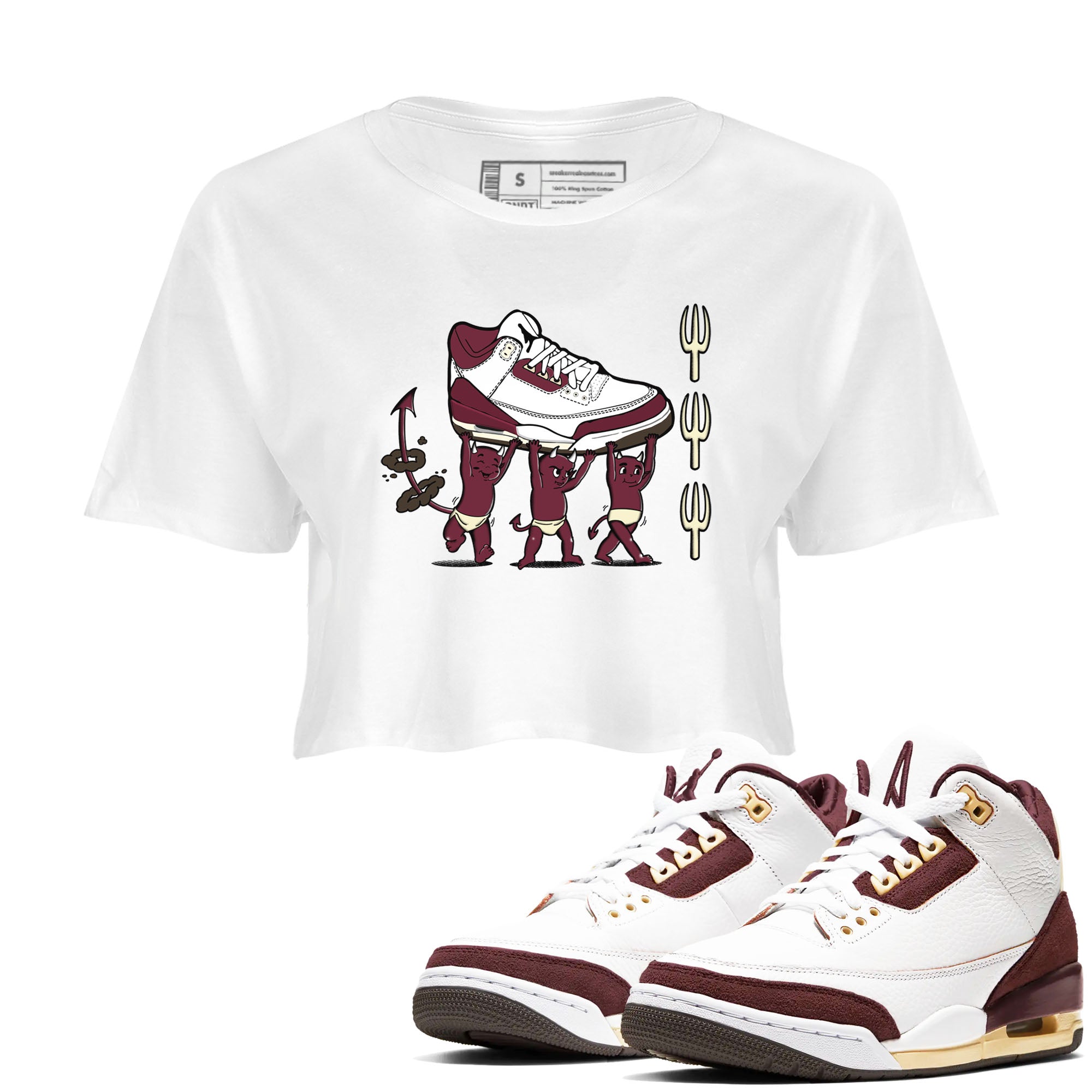 Air Jordan 3 A Ma Maniere Burgundy Crush shirts to match jordans Devil Babies sneaker match tees Air Jordan 3 A Ma Maniere x Burgundy Crush Drip Gear Zone unisex cotton White 1 Crop Shirts