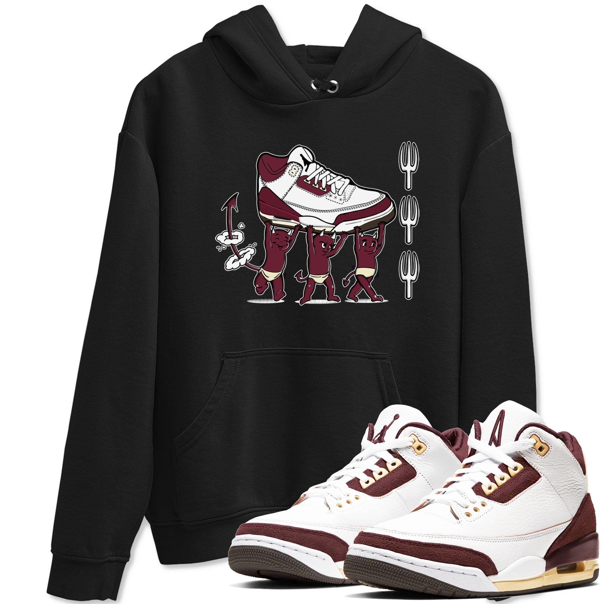 Air Jordan 3 A Ma Maniere Burgundy Crush shirts to match jordans Devil Babies sneaker match tees Air Jordan 3 A Ma Maniere x Burgundy Crush Drip Gear Zone unisex cotton Black 1 crew neck shirts