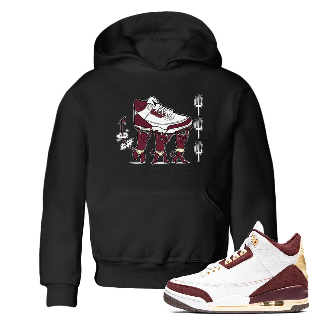 Air Jordan 3 A Ma Maniere Burgundy Crush shirts to match jordans Devil Babies sneaker match tees Air Jordan 3 A Ma Maniere x Burgundy Crush Drip Gear Zone Youth Baby Black 1 crew neck shirts