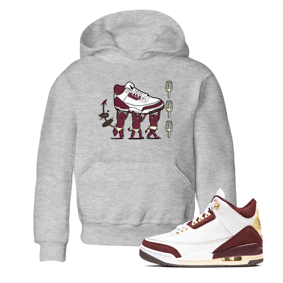 Air Jordan 3 A Ma Maniere Burgundy Crush shirts to match jordans Devil Babies sneaker match tees Air Jordan 3 A Ma Maniere x Burgundy Crush Drip Gear Zone Youth Baby Heather Grey 1 crew neck shirts