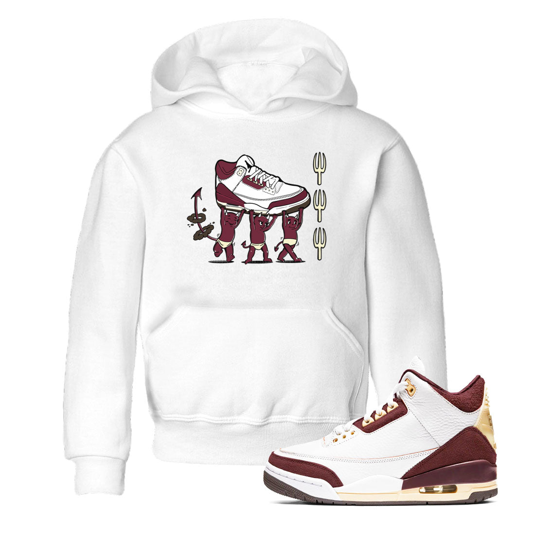 Air Jordan 3 A Ma Maniere Burgundy Crush shirts to match jordans Devil Babies sneaker match tees Air Jordan 3 A Ma Maniere x Burgundy Crush Drip Gear Zone Youth Baby White 1 crew neck shirts